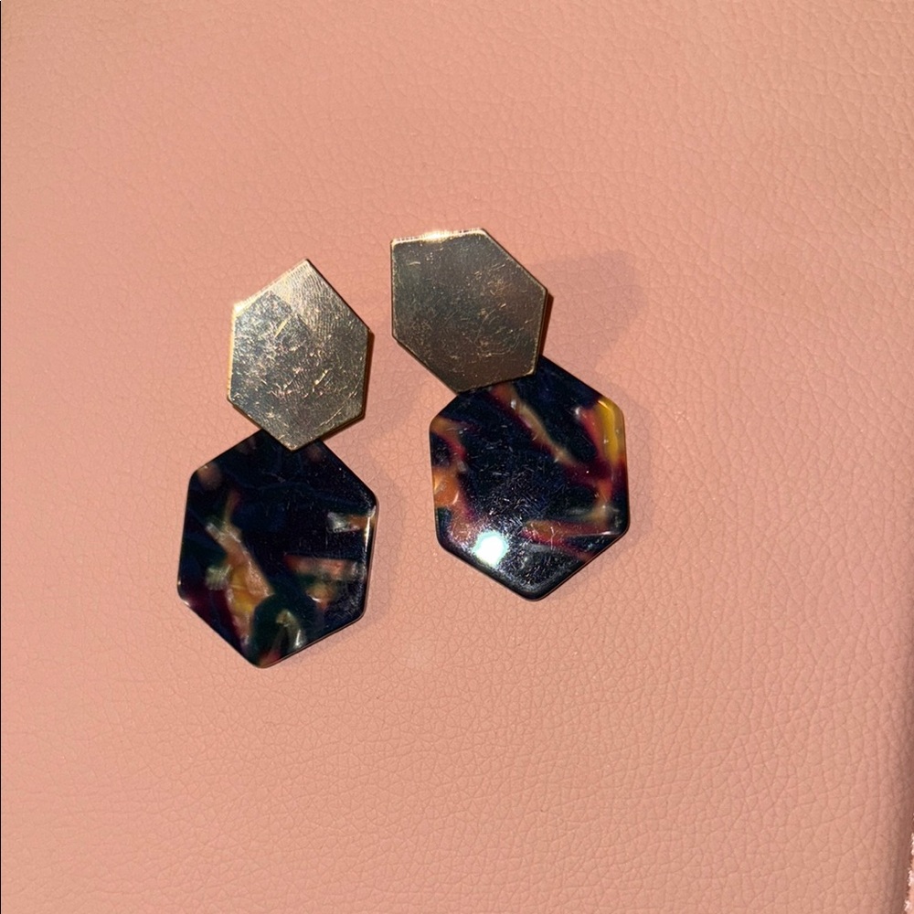 Stunning Hexagon Tortoise Shell Earrings - Picture 5 of 5